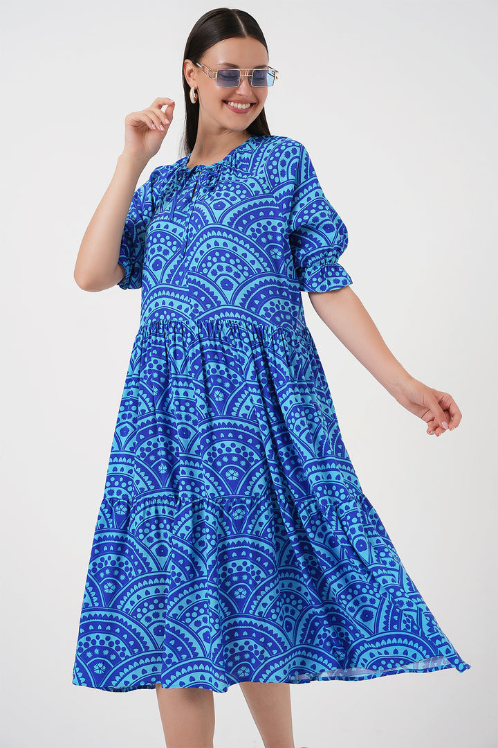 BGD Women Woman Short Sleeve Patterned Dress 2553 - Saks - Iormughanlo