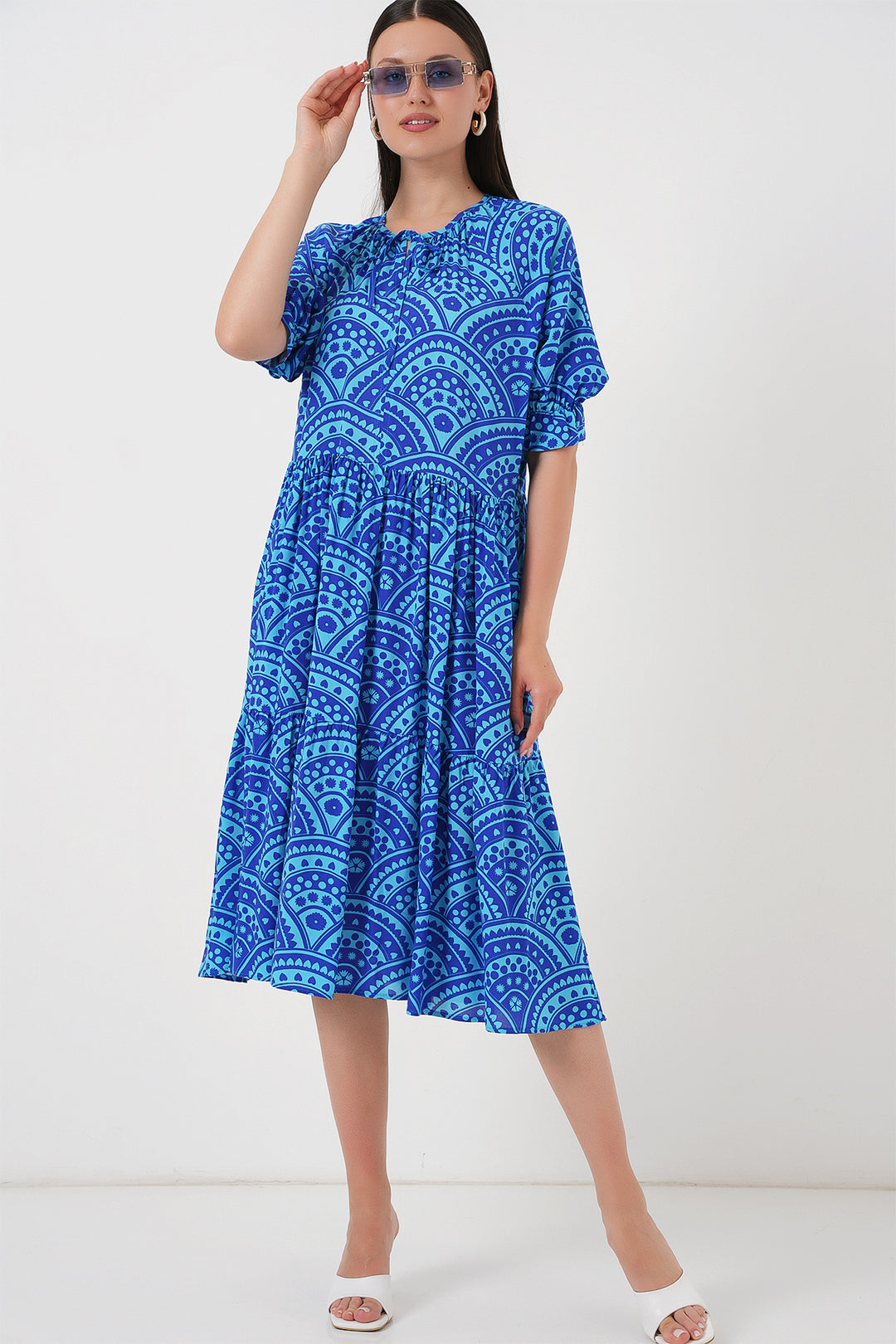 BGD Women Woman Short Sleeve Patterned Dress 2553 - Saks - Iormughanlo