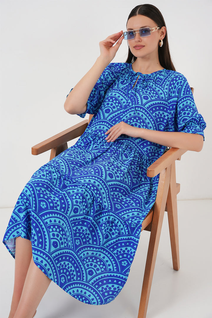 BGD Women Woman Short Sleeve Patterned Dress 2553 - Saks - Iormughanlo