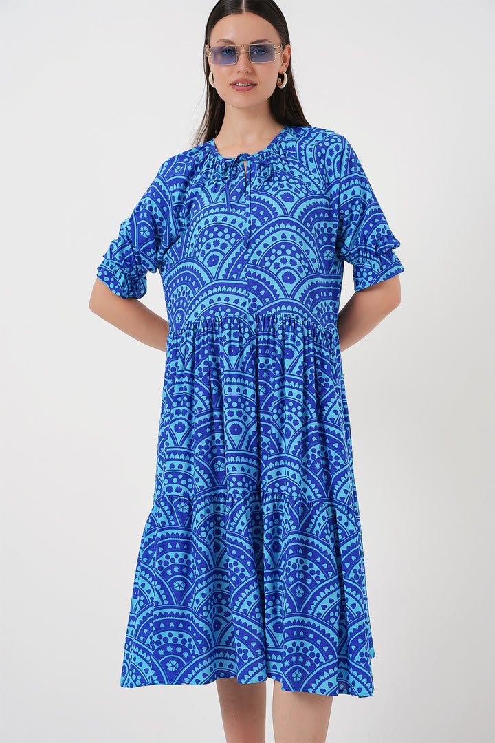 BGD Women Woman Short Sleeve Patterned Dress 2553 - Saks - Iormughanlo