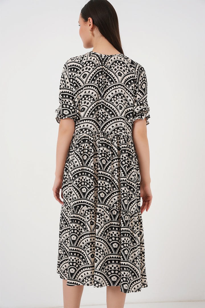 BGD Women Woman Short Sleeve Patterned Dress 2553 - Black - Columbia