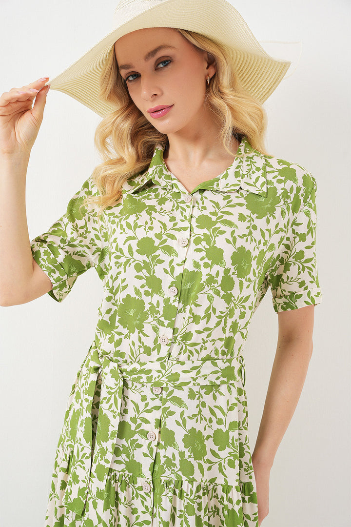 BGD Women Woman Short Sleeve Patterned Dress 2560 - Dark Green - San José del Rincón Centro