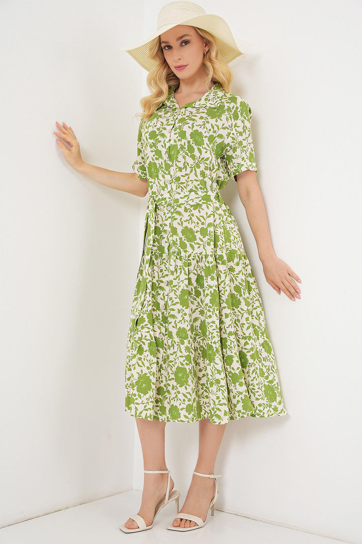 BGD Women Woman Short Sleeve Patterned Dress 2560 - Dark Green - Buffalo