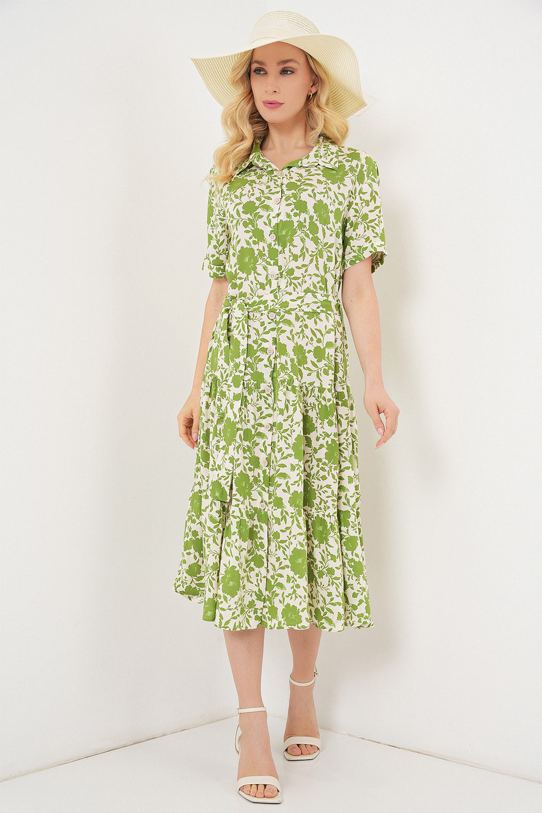 BGD Women Woman Short Sleeve Patterned Dress 2560 - Dark Green - Buffalo