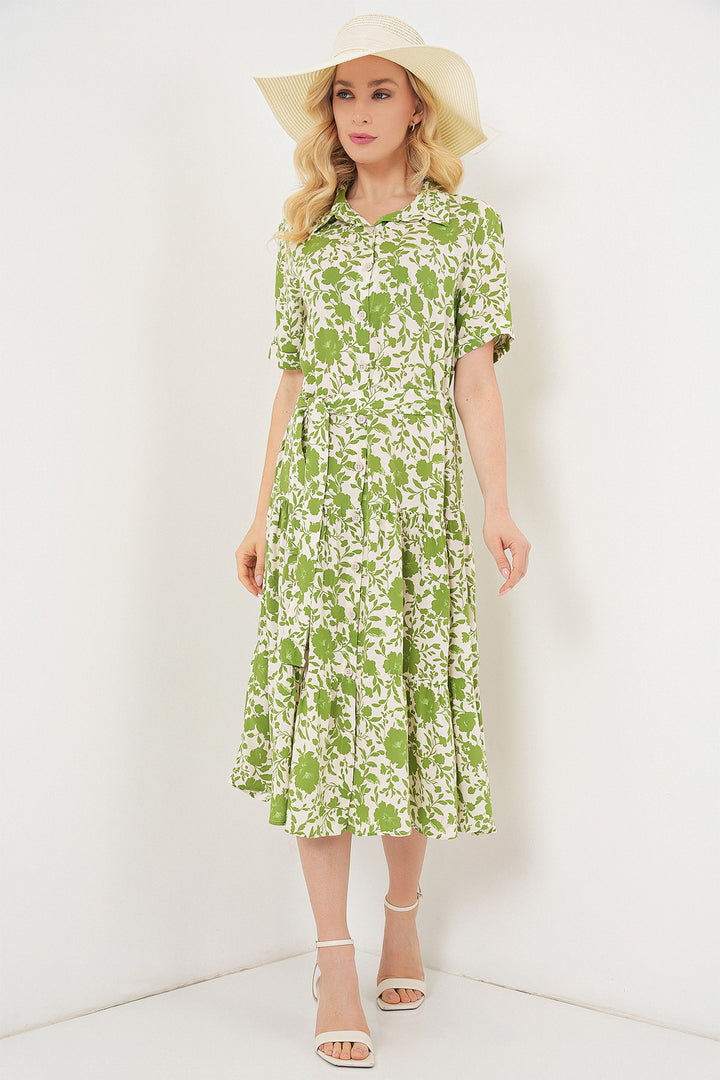 BGD Women Woman Short Sleeve Patterned Dress 2560 - Dark Green - Buffalo