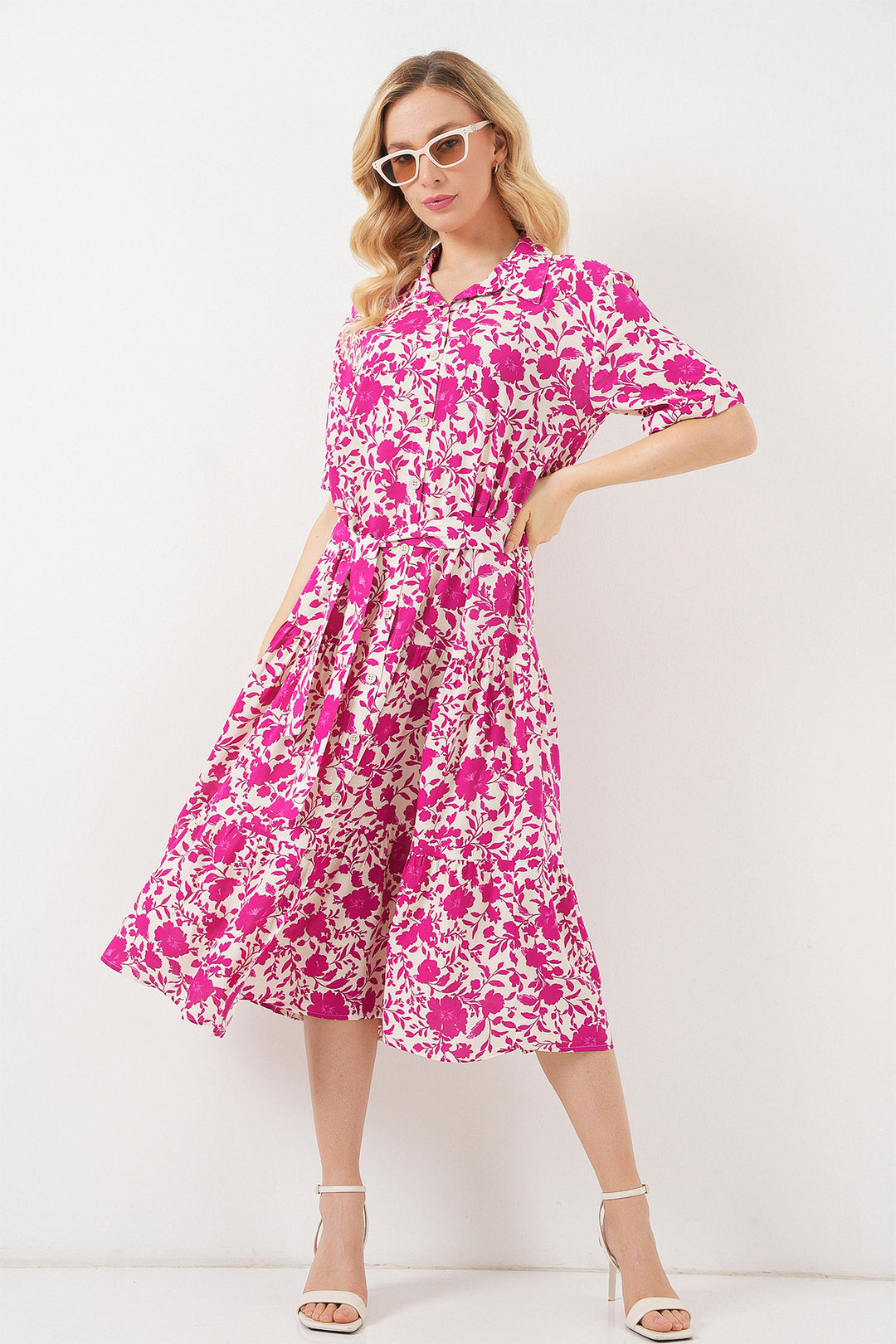 BGD Women Woman Short Sleeve Patterned Dress 2560 - Fuchsia - Columbia