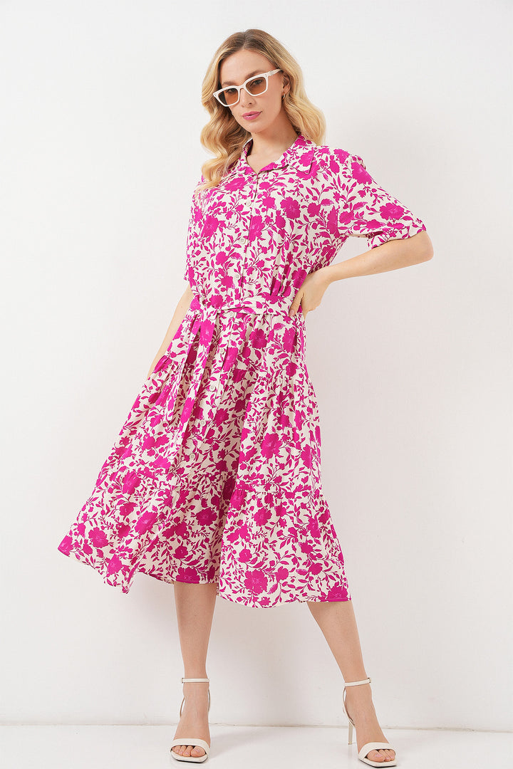 BGD Women Woman Short Sleeve Patterned Dress 2560 - Fuchsia - Columbia