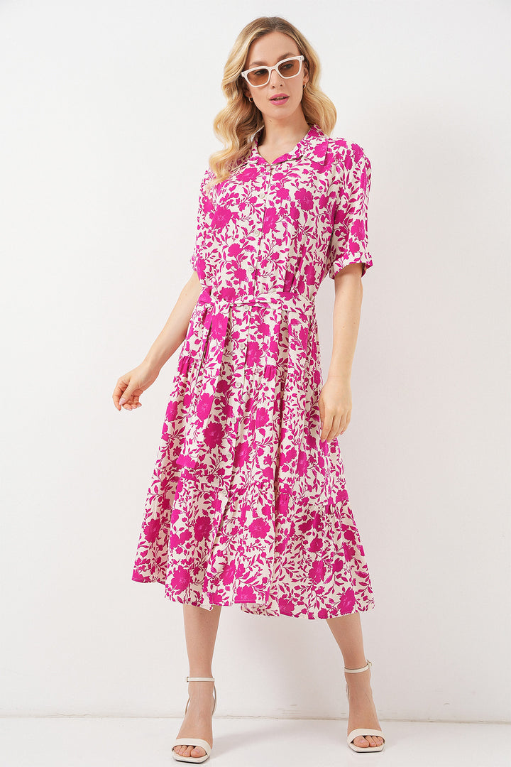 BGD Women Woman Short Sleeve Patterned Dress 2560 - Fuchsia - Columbia