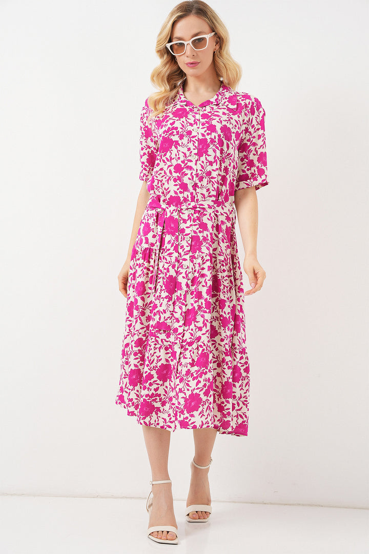 BGD Women Woman Short Sleeve Patterned Dress 2560 - Fuchsia - Columbia