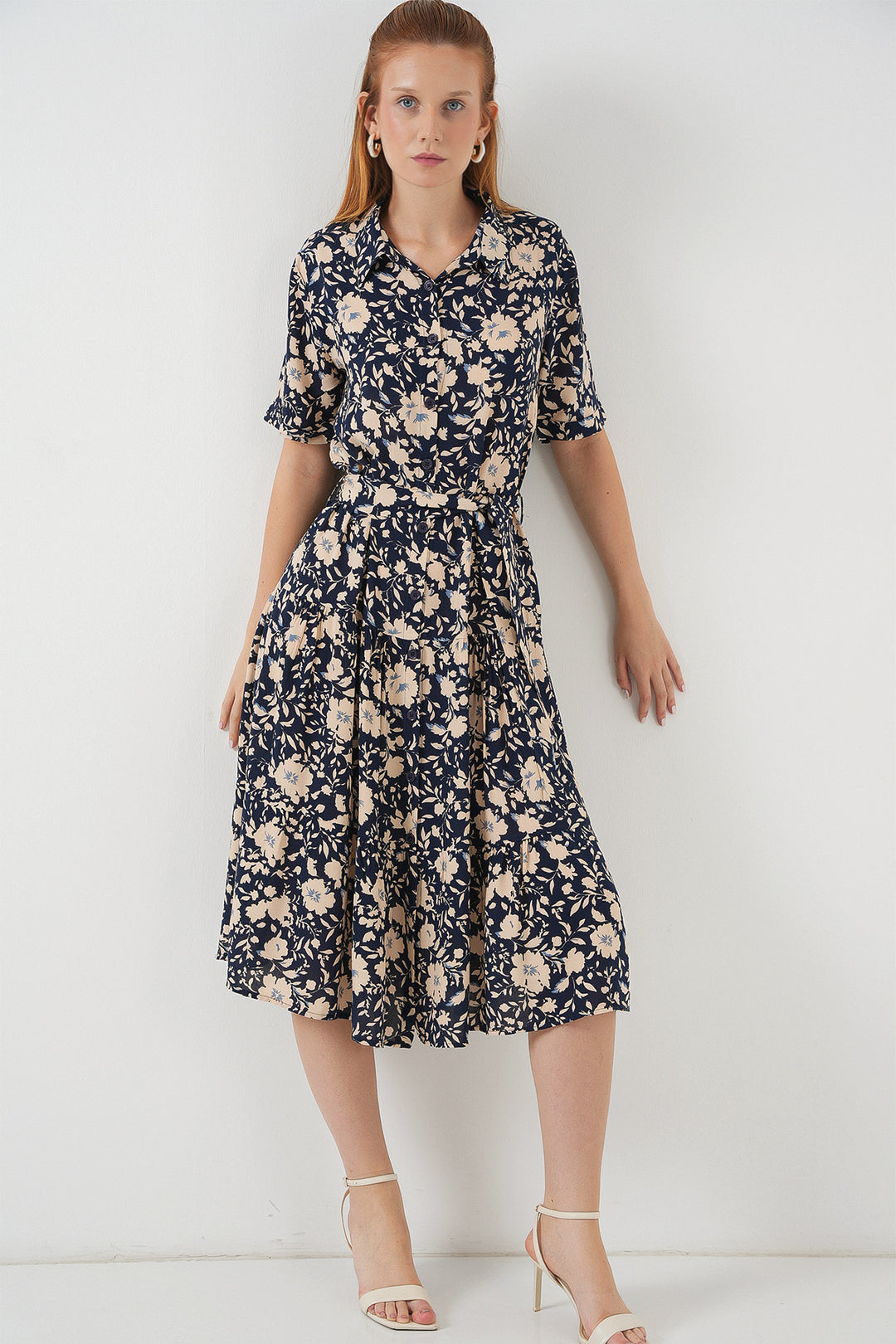 BGD Women Woman Short Sleeve Patterned Dress 2560 - Navy Blue - Sidcup