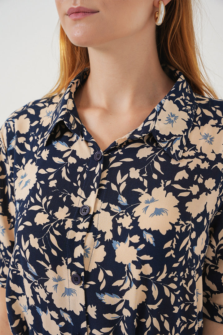 BGD Women Woman Short Sleeve Patterned Dress 2560 - Navy Blue - Sidcup