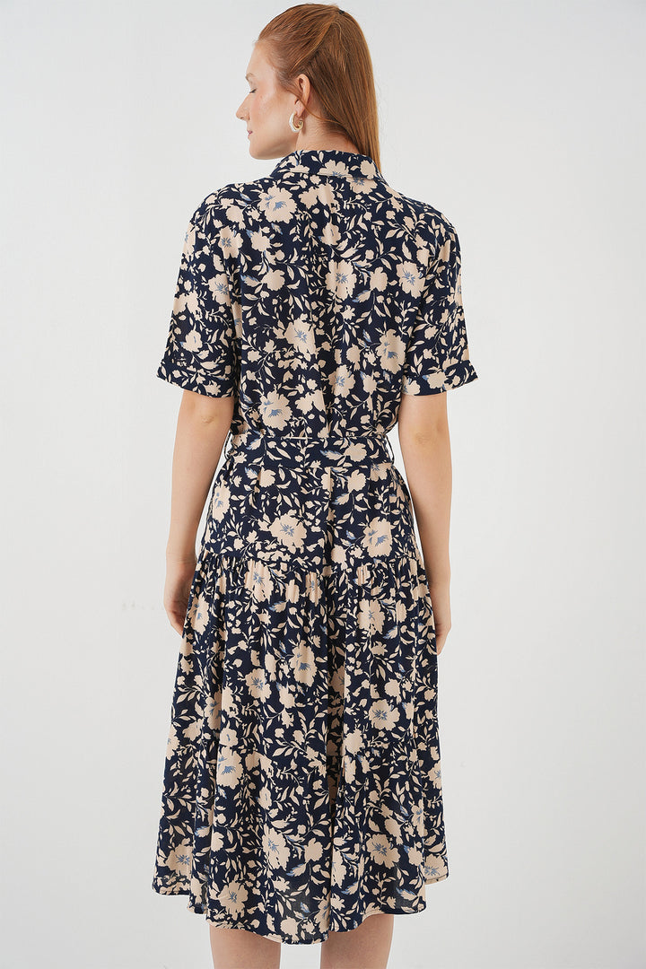 BGD Women Woman Short Sleeve Patterned Dress 2560 - Navy Blue - Sidcup