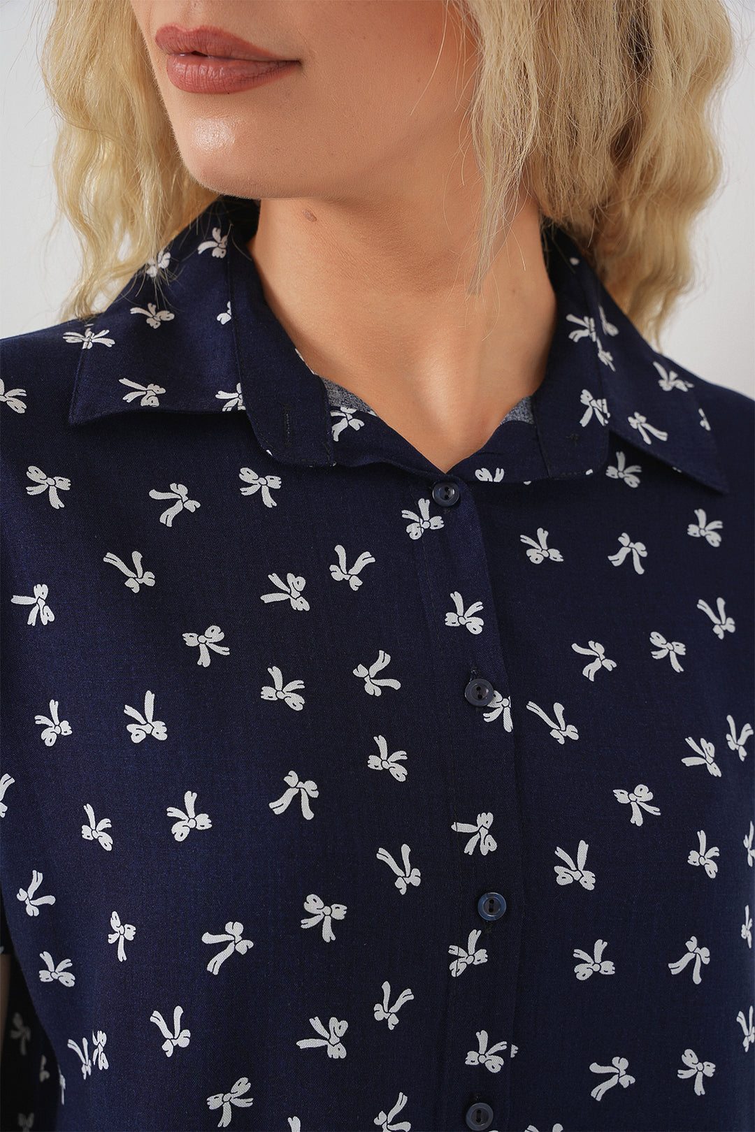 BGD Women Woman Short Sleeve Patterned Shirt 20310 - Navy Blue - Cambridge