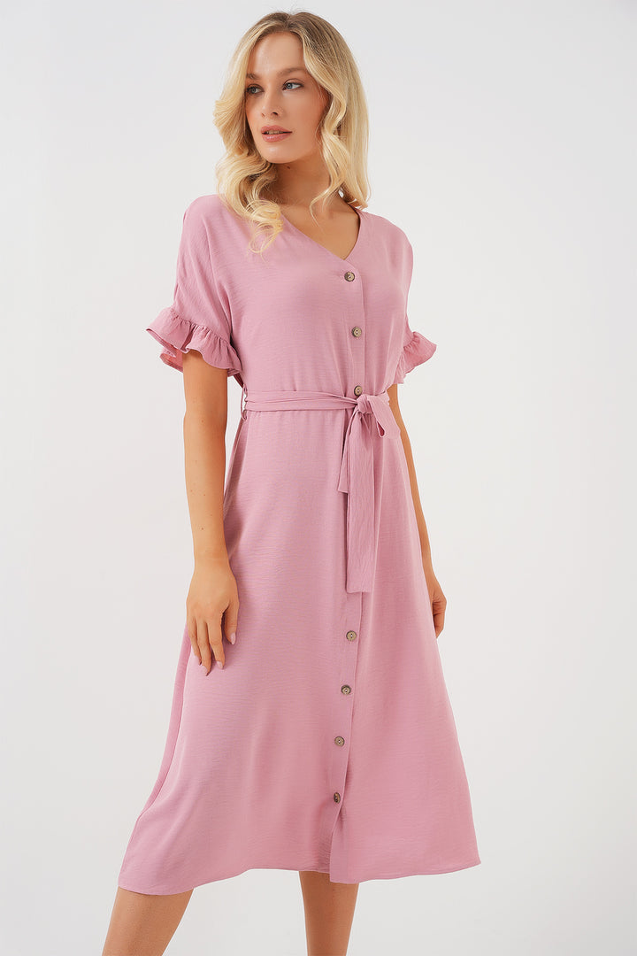 BGD Women Women's Short Sleeve Buttoned Dress 2555 - Powder - Montclair