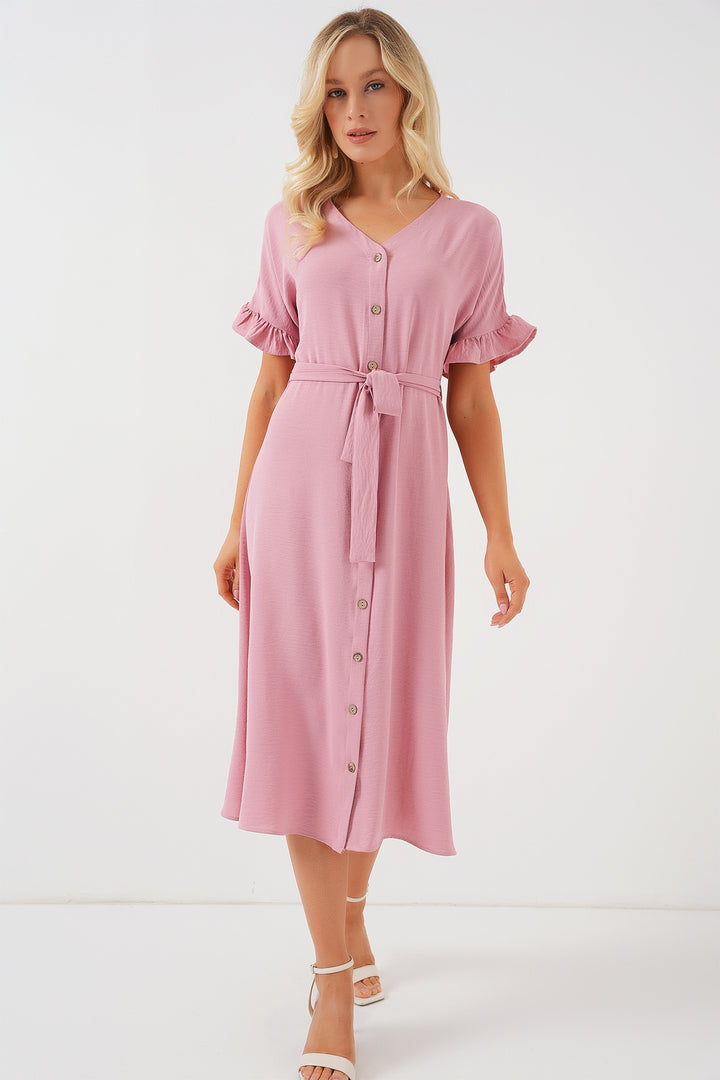 BGD Women Women's Short Sleeve Buttoned Dress 2555 - Powder - Montclair