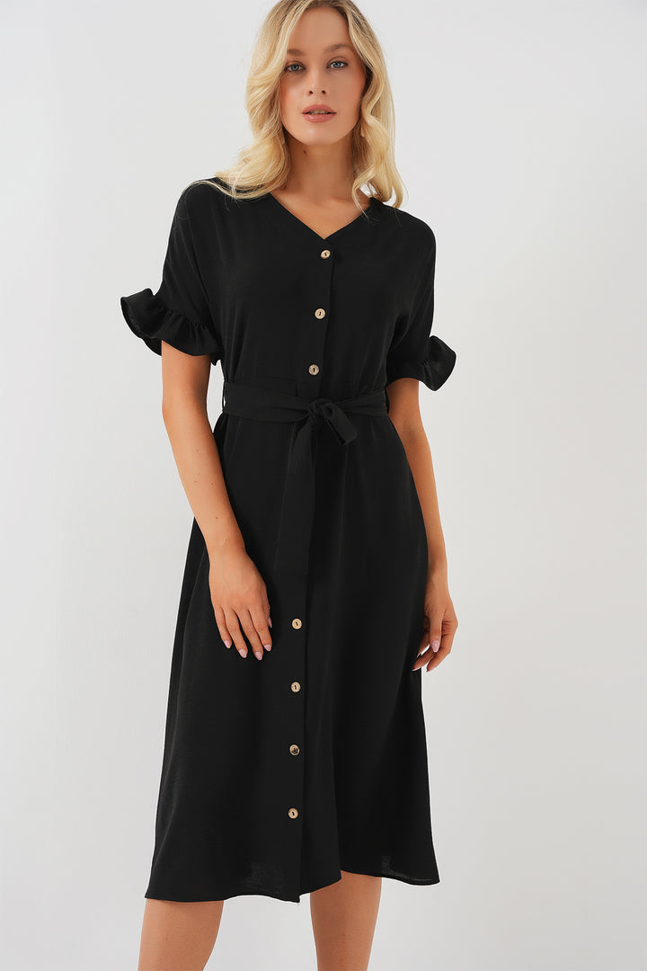 BGD Women Woman Short Sleeve Buttoned Dress 2555 - Black - Palenque