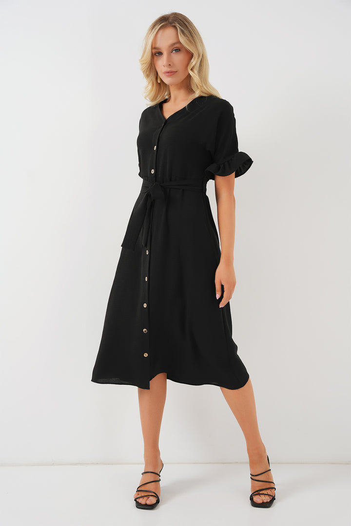 BGD Women Woman Short Sleeve Buttoned Dress 2555 - Black - Palenque