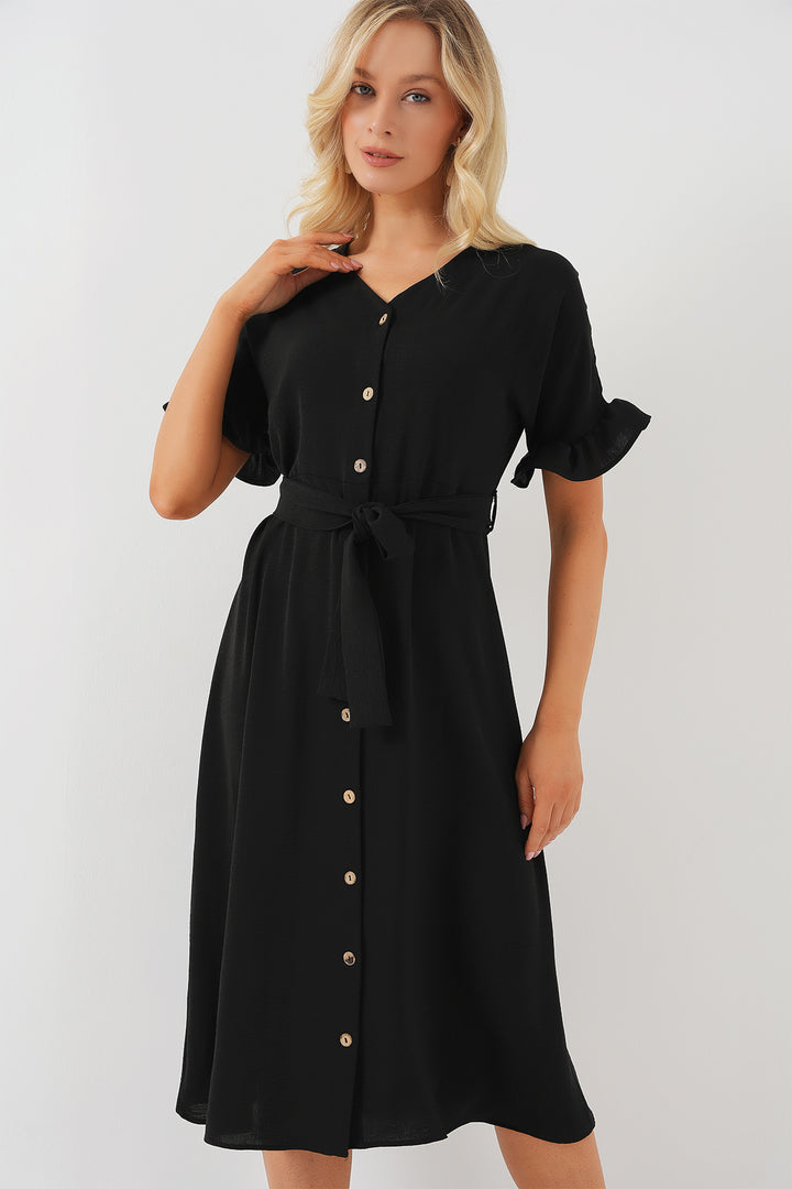 BGD Women Woman Short Sleeve Buttoned Dress 2555 - Black - Palenque