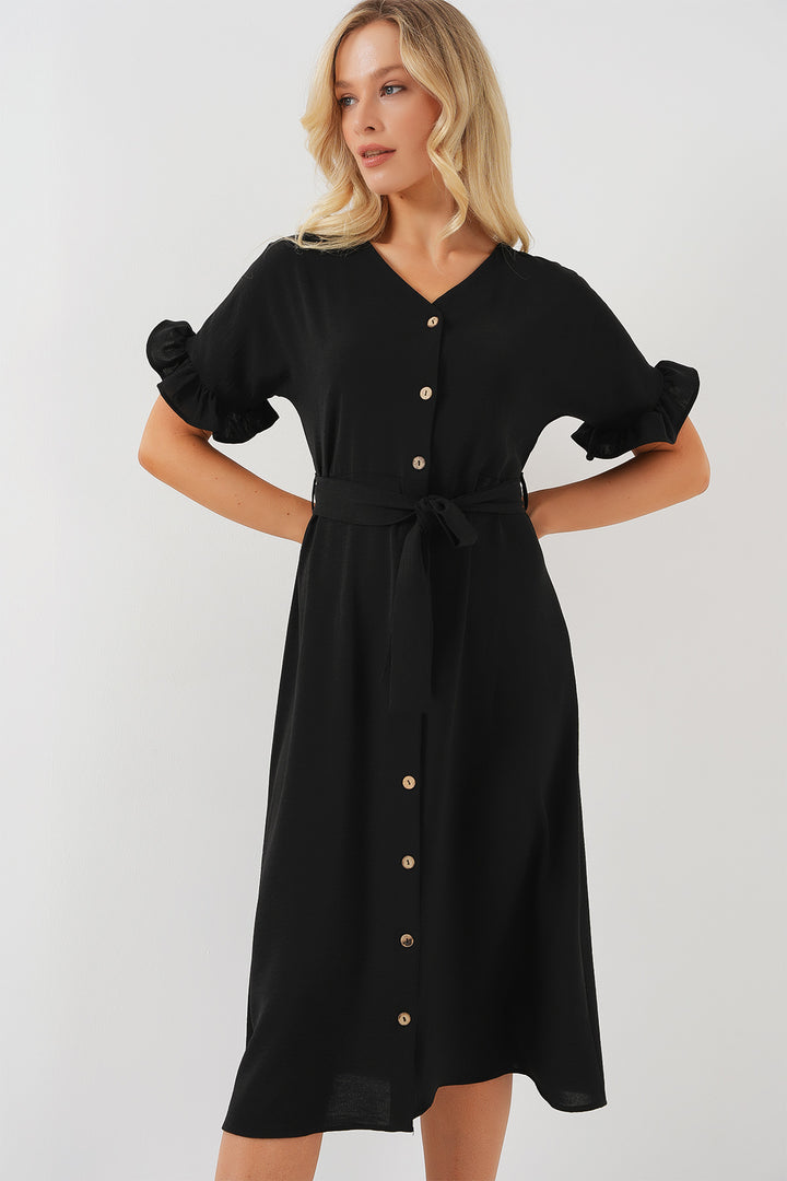 BGD Women Woman Short Sleeve Buttoned Dress 2555 - Black - Palenque
