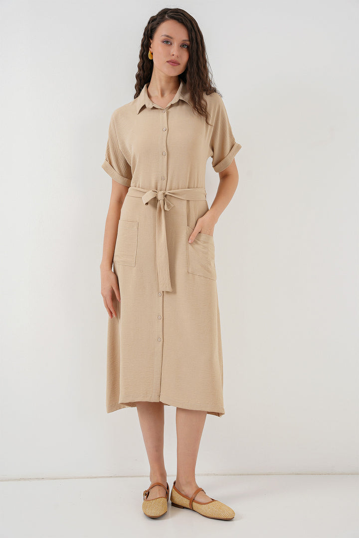 BGD Women Woman Short Sleeve Dress 2214 - Beige - Bountiful