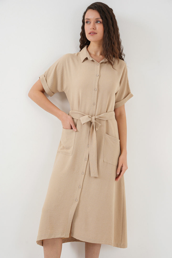 BGD Women Woman Short Sleeve Dress 2214 - Beige - Bountiful
