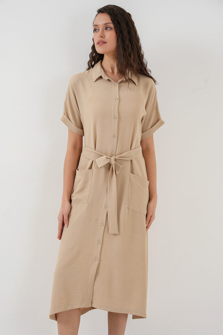 BGD Women Woman Short Sleeve Dress 2214 - Beige - Bountiful