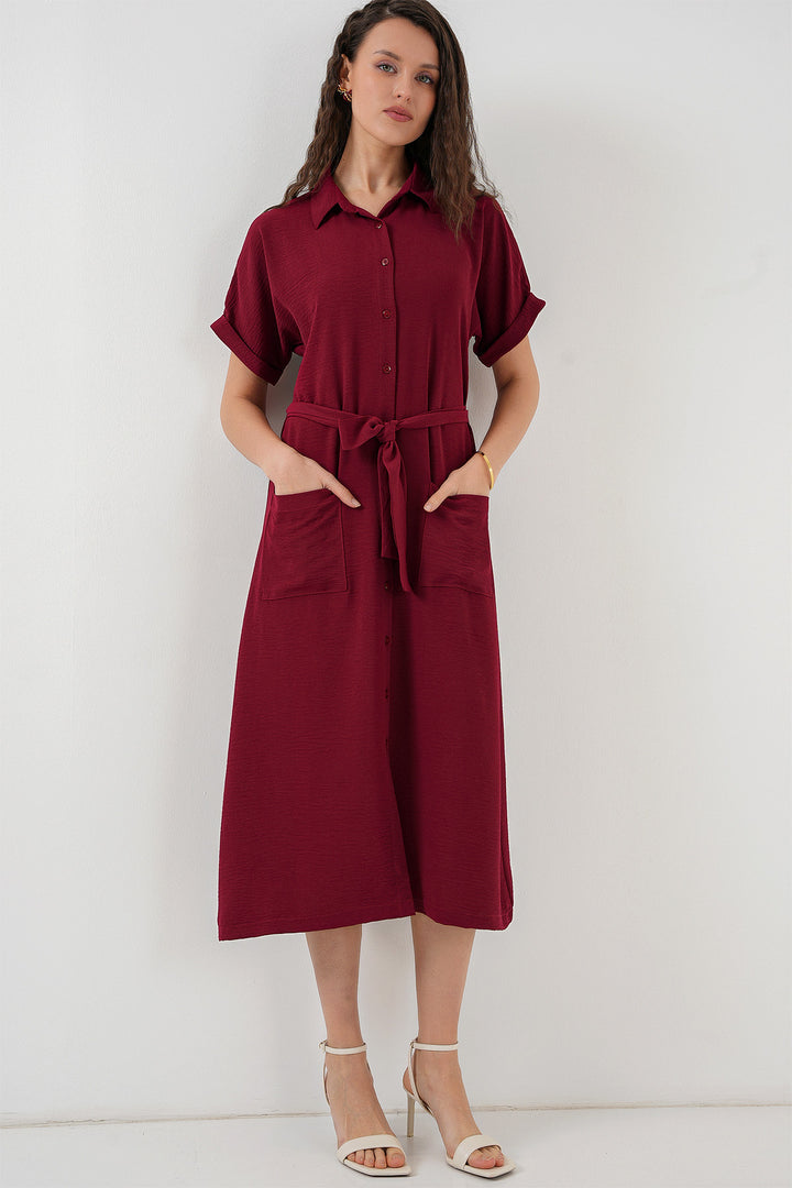 BGD Women Woman Short Sleeve Dress 2214 - Burgundy - Hurst