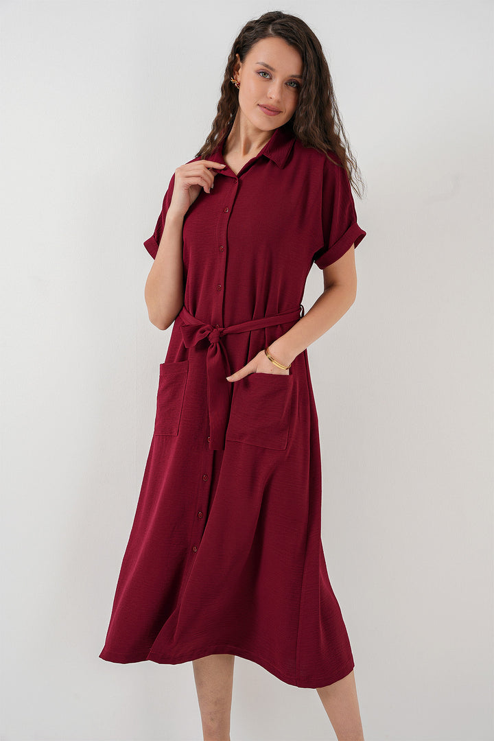 BGD Women Woman Short Sleeve Dress 2214 - Burgundy - Hurst