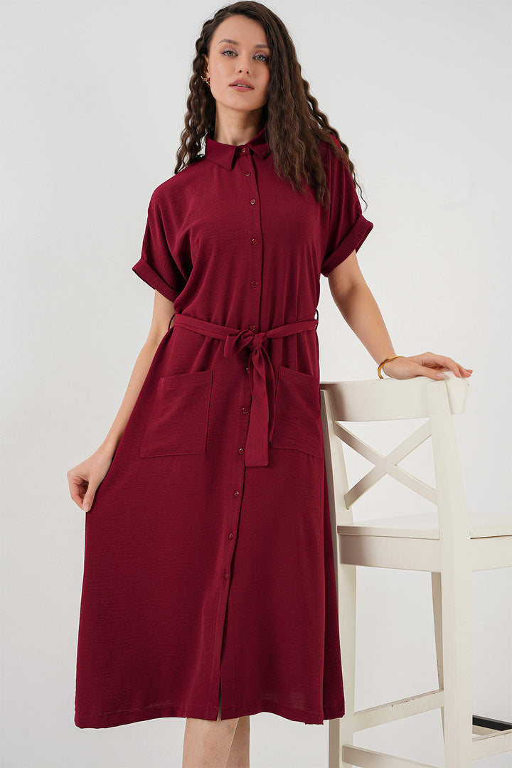 BGD Women Woman Short Sleeve Dress 2214 - Burgundy - Hurst