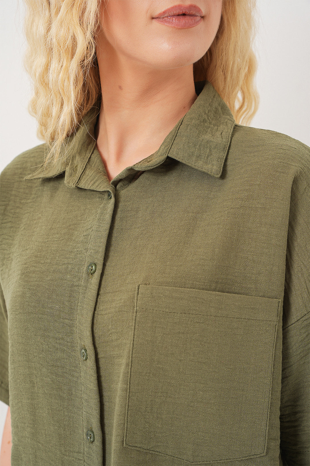 BGD Women Woman Short Sleeve Linen Look Shirt 20336 - Khaki - Viernheim