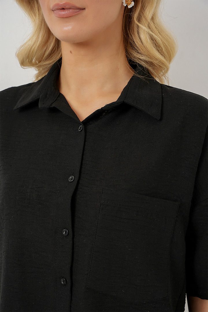 BGD Women Women's Short Sleeve Linen-Look Shirt 20336 - Black - Abington
