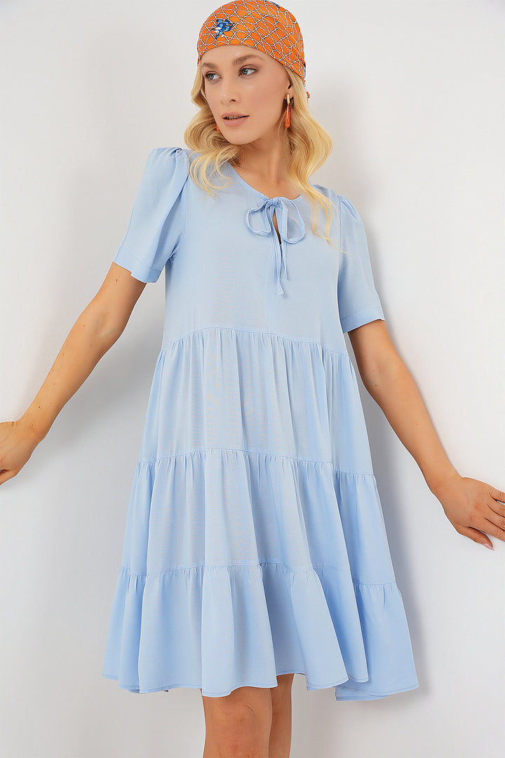 BGD Women Woman Short Sleeve Short Dress 2554 - Blue - Arad