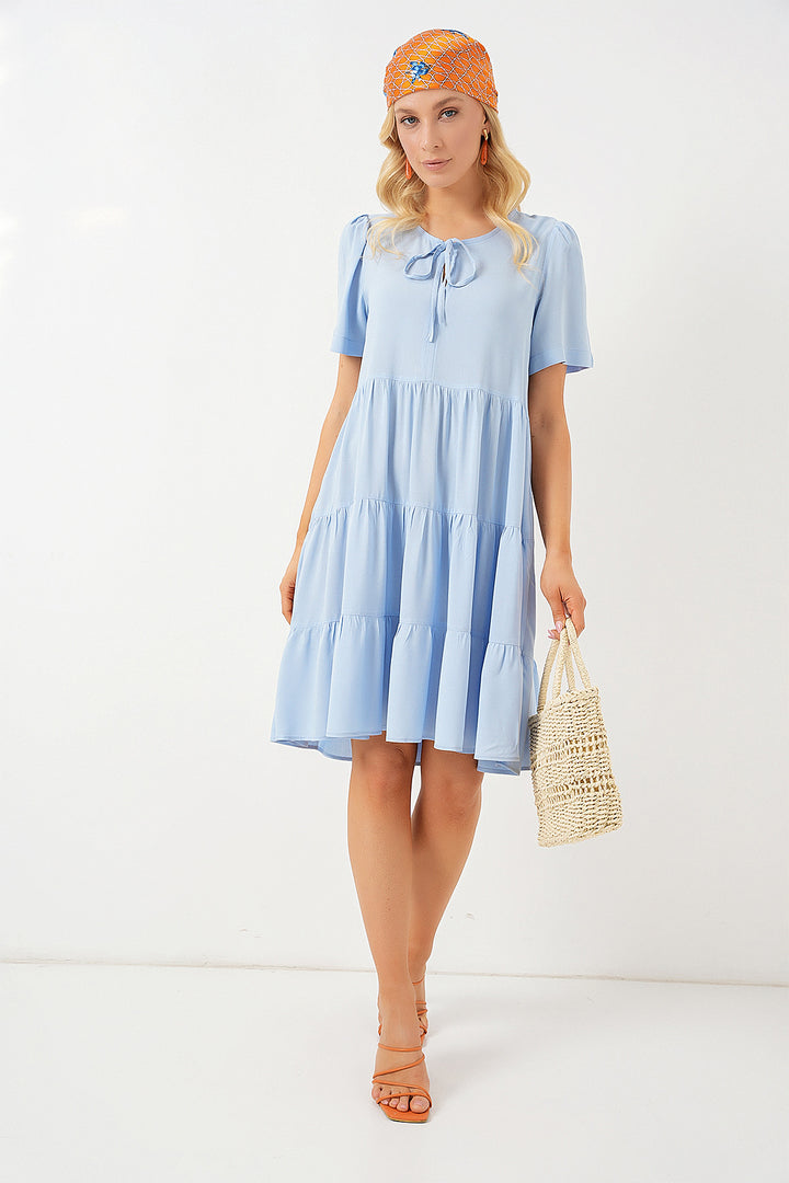 BGD Women Woman Short Sleeve Short Dress 2554 - Blue - Arad