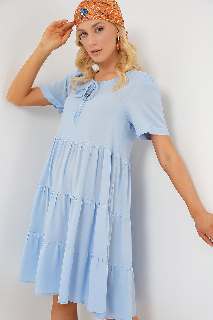 BGD Women Woman Short Sleeve Short Dress 2554 - Blue - Arad