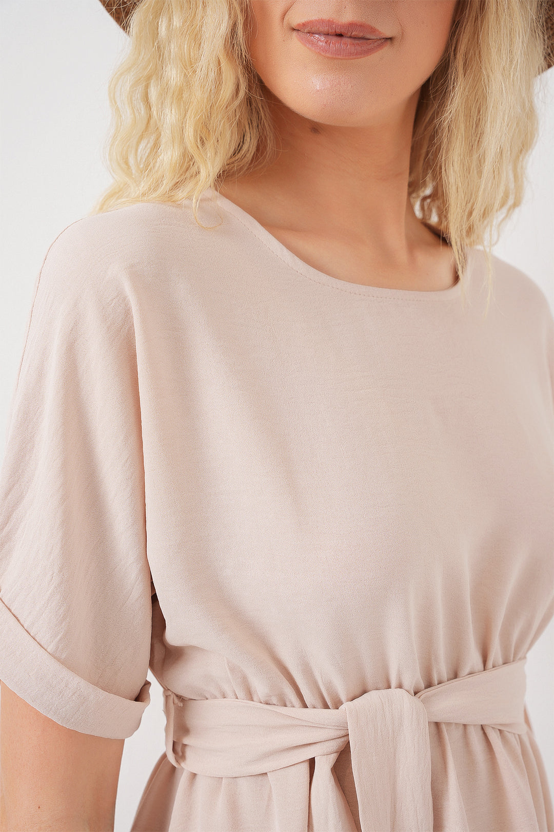 BGD Women Woman Short Sleeve Mini Dress 2572 - Cream - Beja