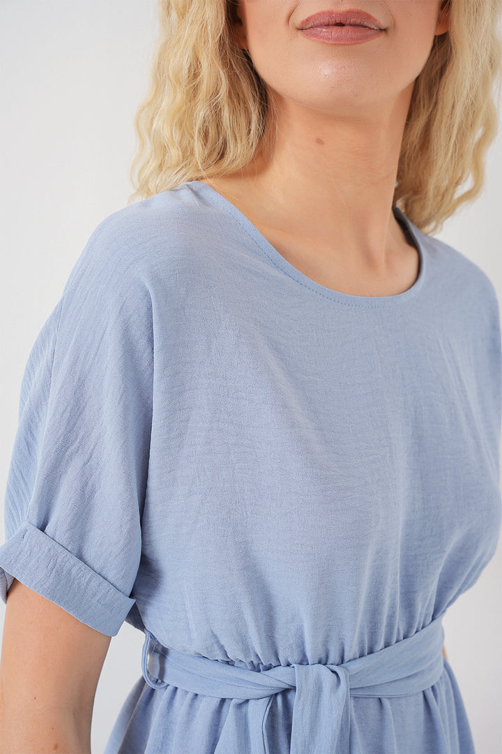 BGD Women Women's Short Sleeve Mini Dress 2572 - Blue - Plantation