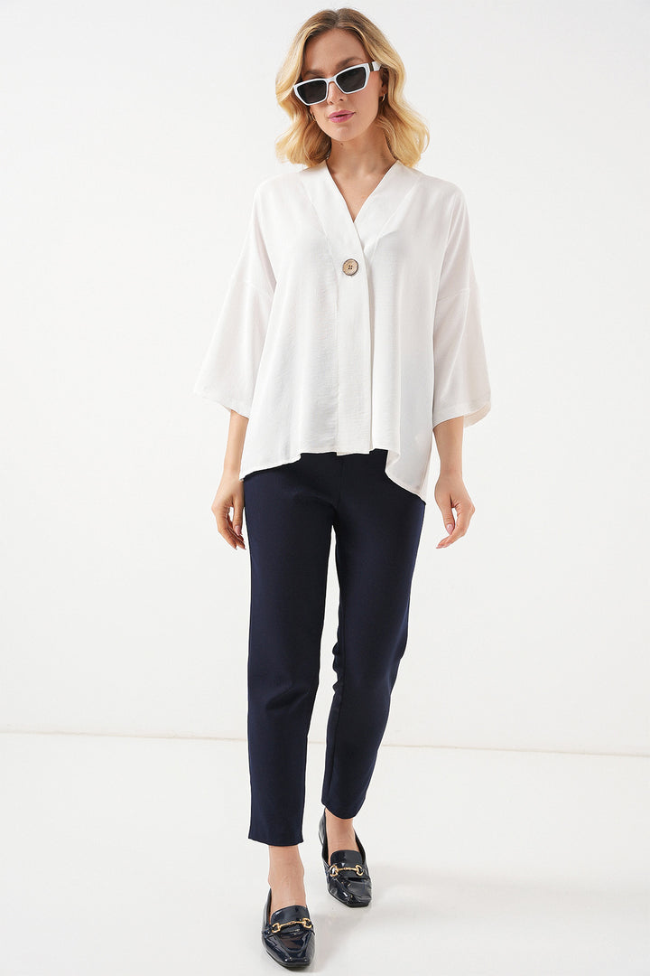 BGD Women Woman Short Sleeve Oversize Kimono 5969 - White - Gahanna