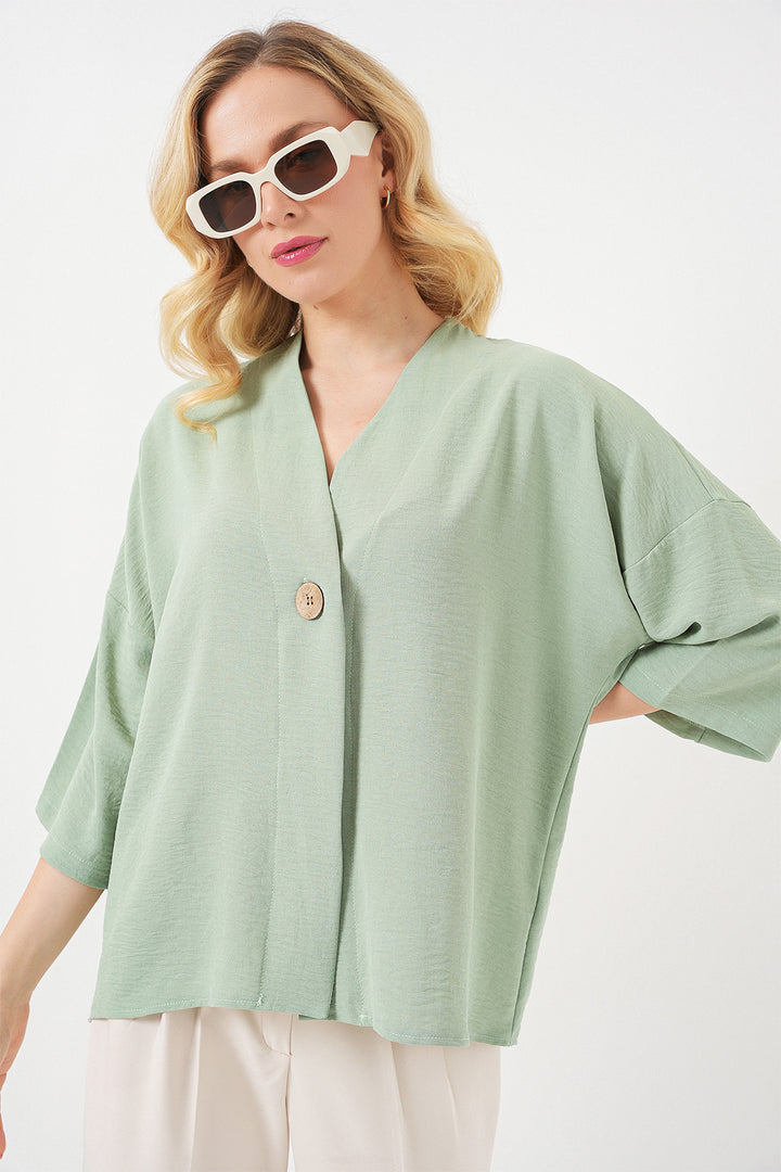 BGD Women Woman Short Sleeve Oversize Kimono 5969 - Çağla - Ágioi Anárgyroi