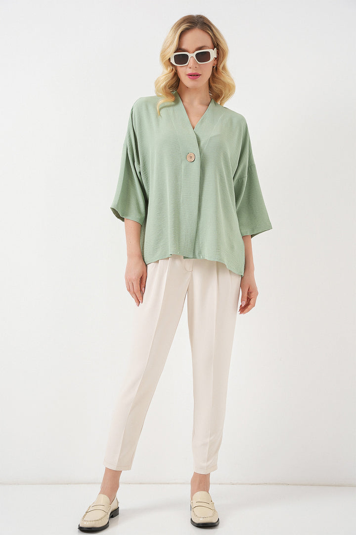 BGD Women Woman Short Sleeve Oversize Kimono 5969 - Çağla - Ágioi Anárgyroi