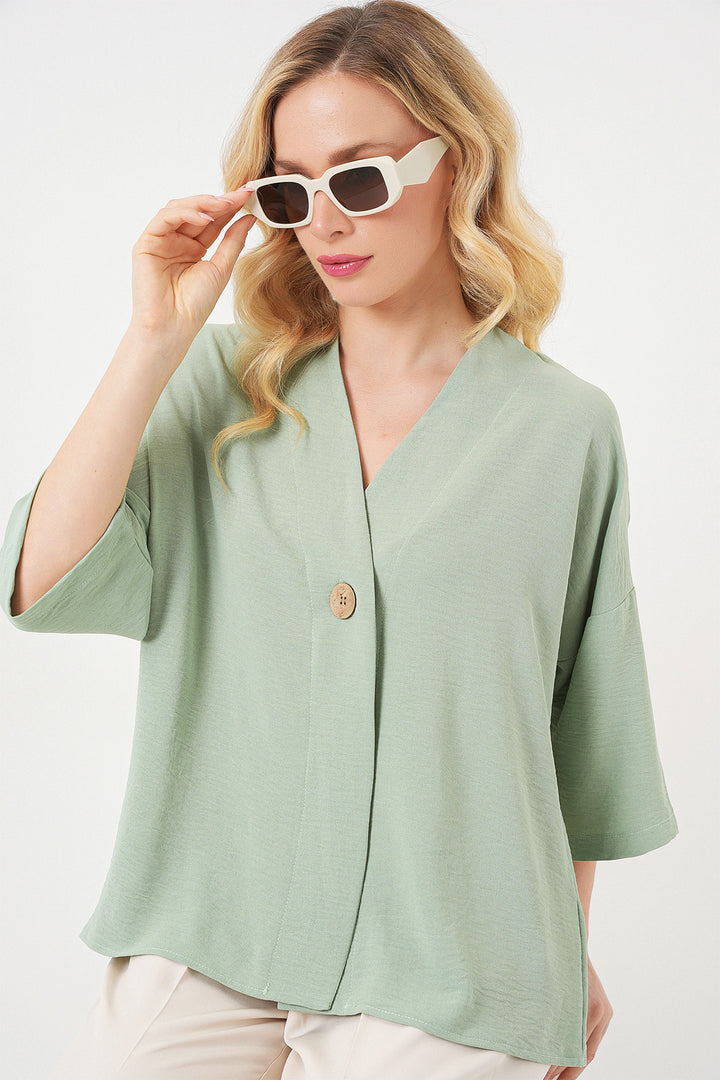 BGD Women Woman Short Sleeve Oversize Kimono 5969 - Çağla - Ágioi Anárgyroi