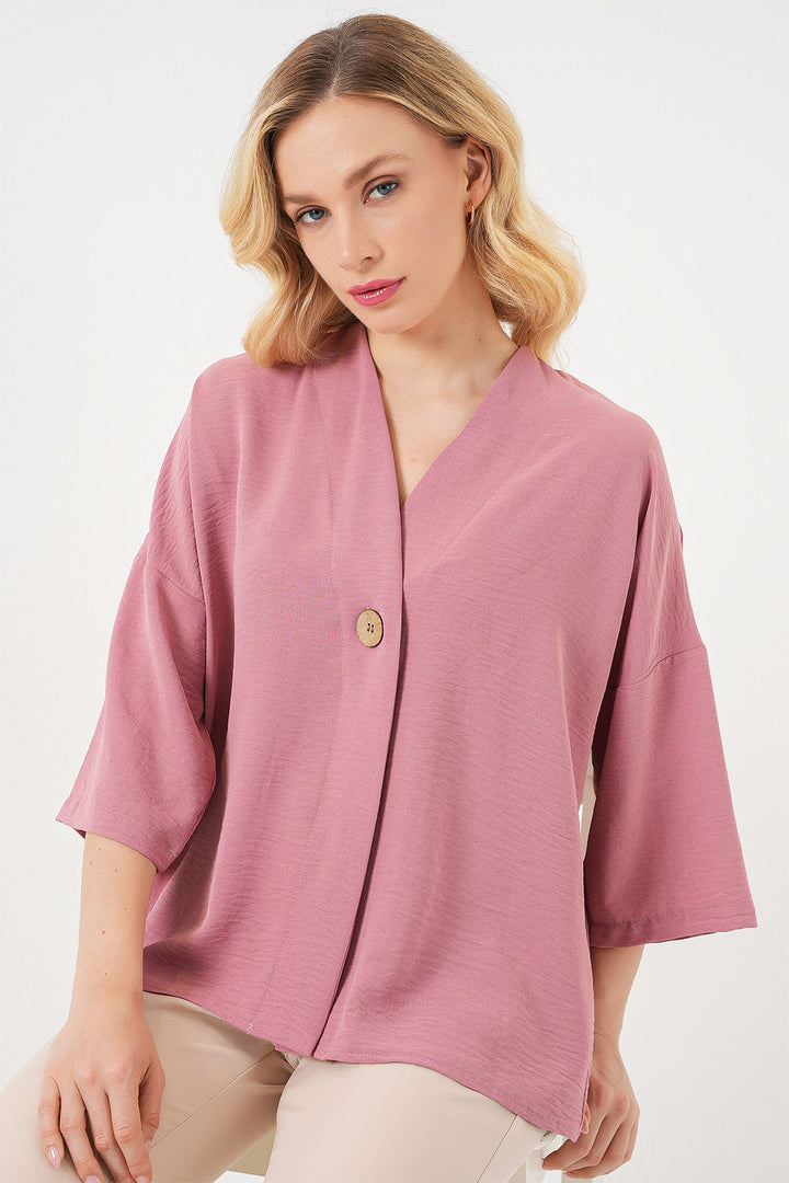 BGD Women Woman Short Sleeve Oversize Kimono 5969 - Rose Pink - Duisburg