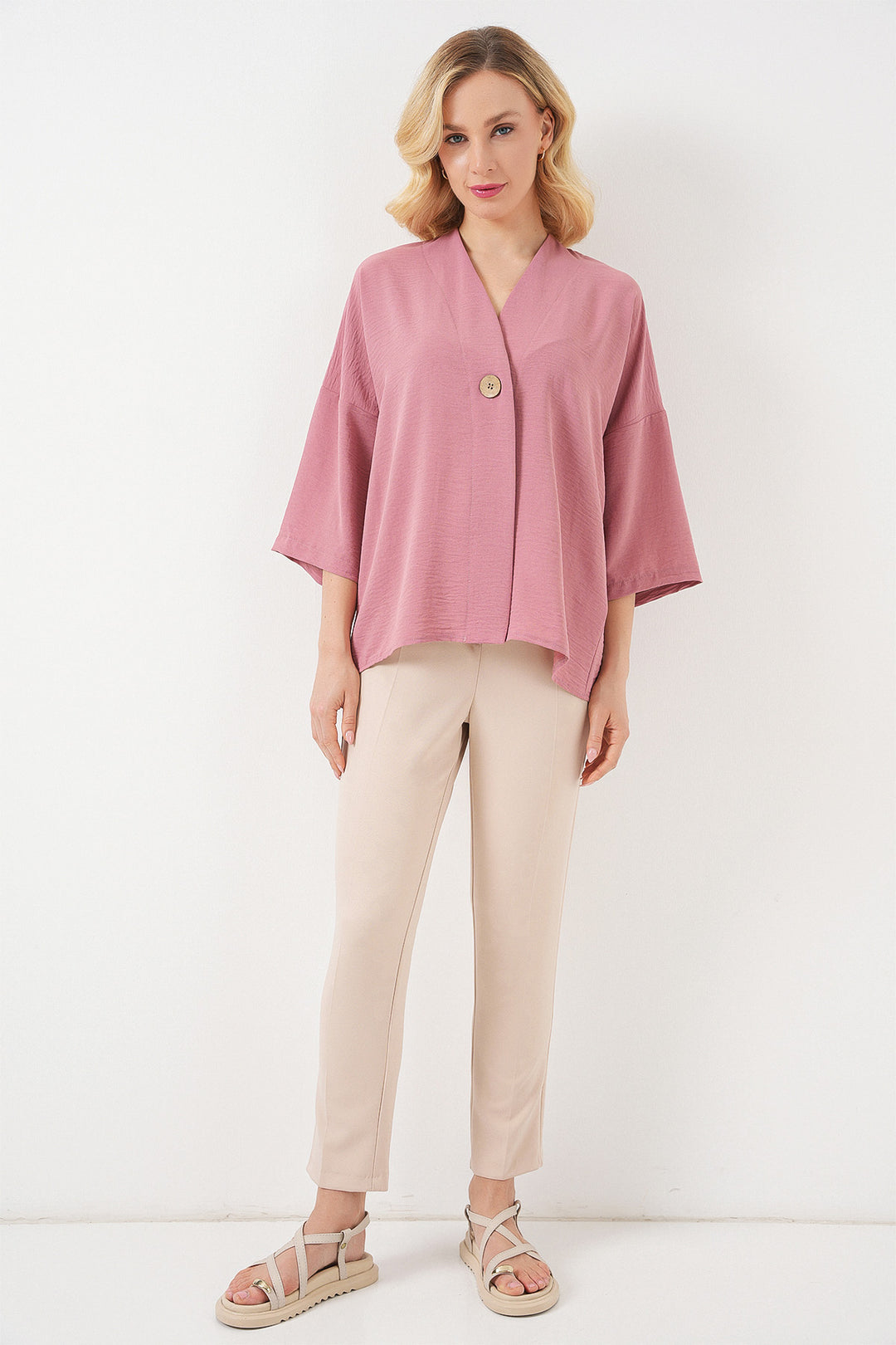 BGD Women Woman Short Sleeve Oversize Kimono 5969 - Rose Pink - Eastchester
