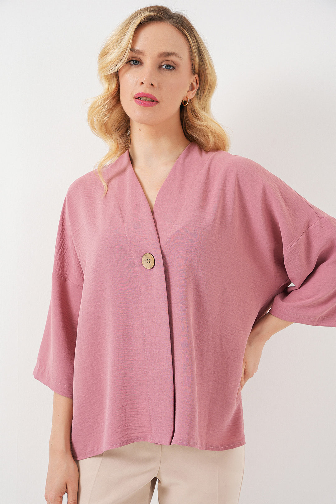 BGD Women Woman Short Sleeve Oversize Kimono 5969 - Rose Pink - Duisburg