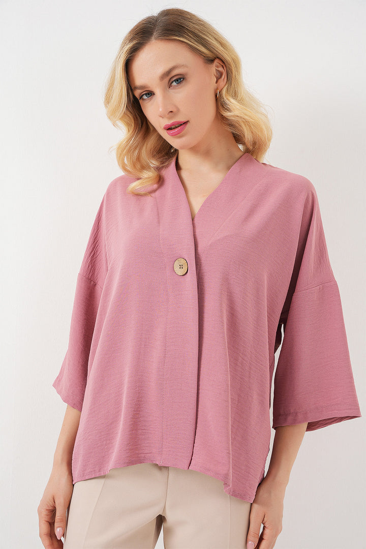 BGD Women Woman Short Sleeve Oversize Kimono 5969 - Rose Pink - Eastchester