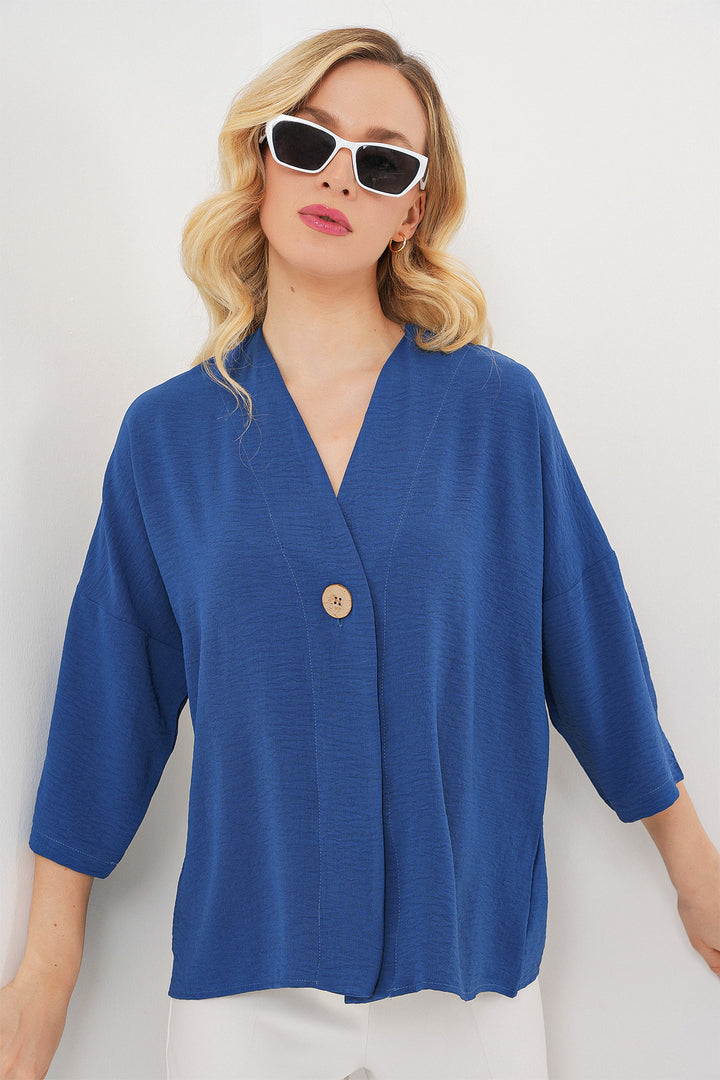 BGD Women Woman Short Sleeve Oversize Kimono 5969 - Indigo - Worcester