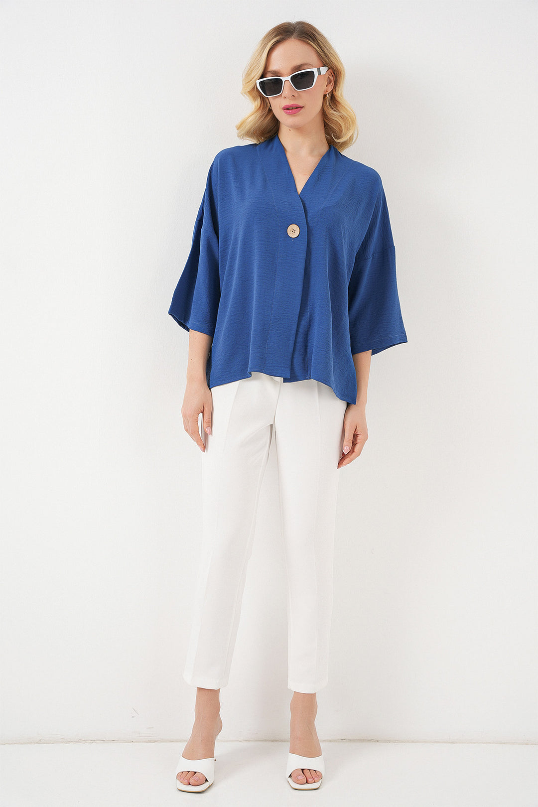 BGD Women Woman Short Sleeve Oversize Kimono 5969 - Indigo - Worcester