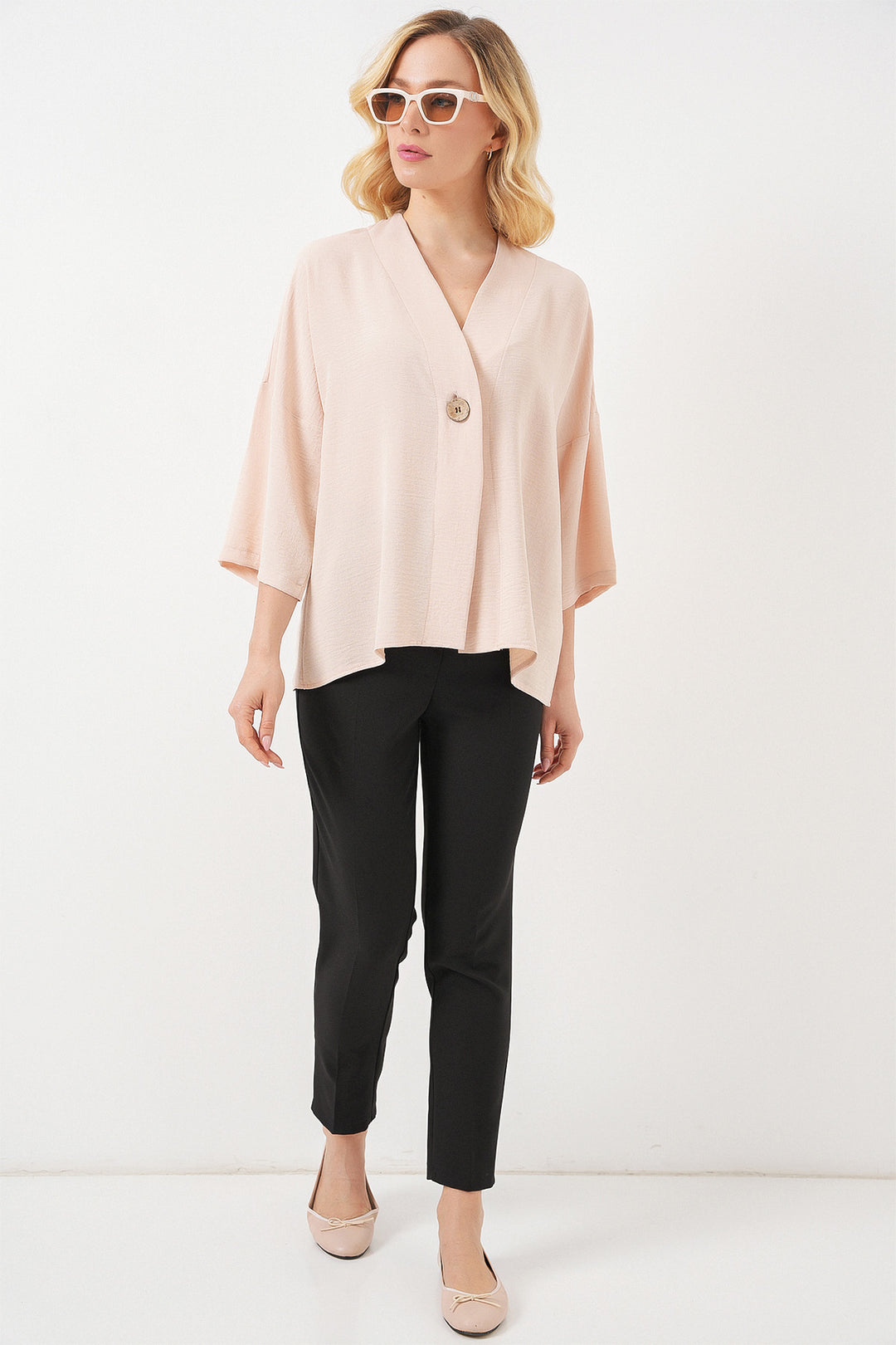 BGD Women Woman Short Sleeve Oversize Kimono 5969 - Cream - Coyotepec