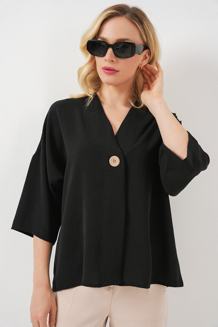 BGD Women Woman Short Sleeve Oversize Kimono 5969 - Black - Sarasota