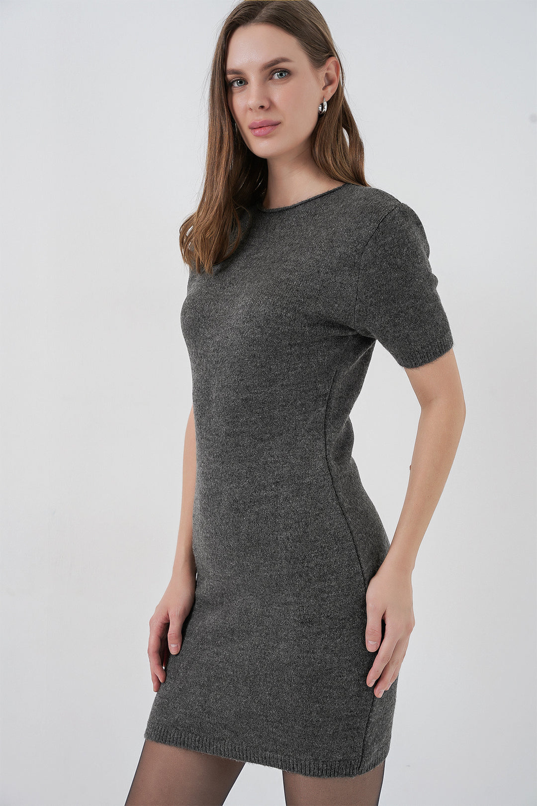 BGD Women Women's Short Sleeve Knit Dress 15950 - Anthracite - San Luis