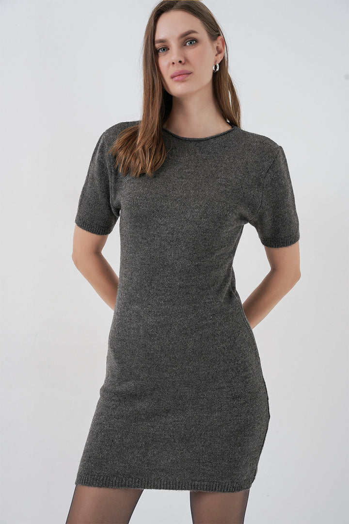 BGD Women Women's Short Sleeve Knit Dress 15950 - Anthracite - San Luis